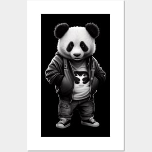 Black and white panda with cool cute sportswear Posters and Art